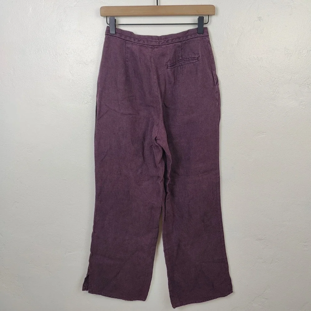 Vintage 90s Banana Republic Womens Pants 2 Purple 100% Linen Wide Leg Lagenlook